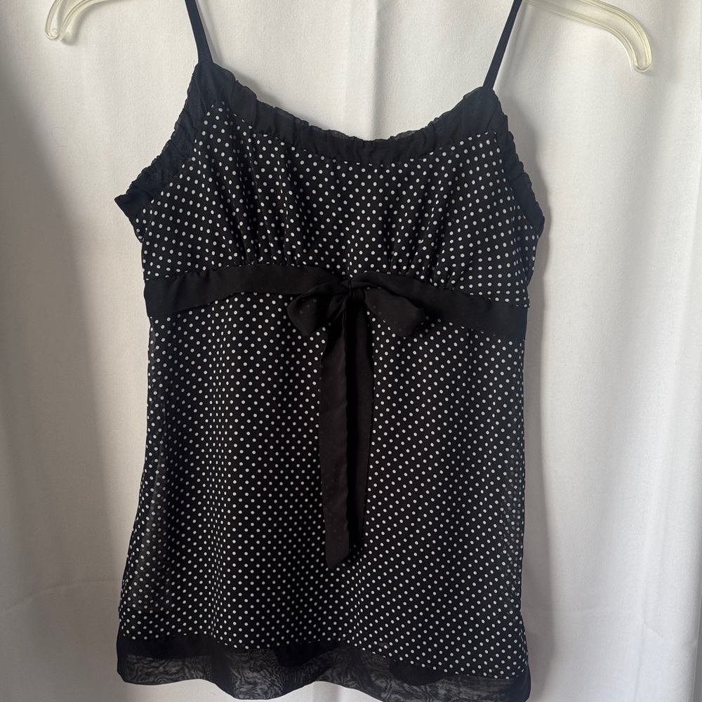 Tempted Hearts Black Polka Dot Spaghetti Strap Cami with Bow